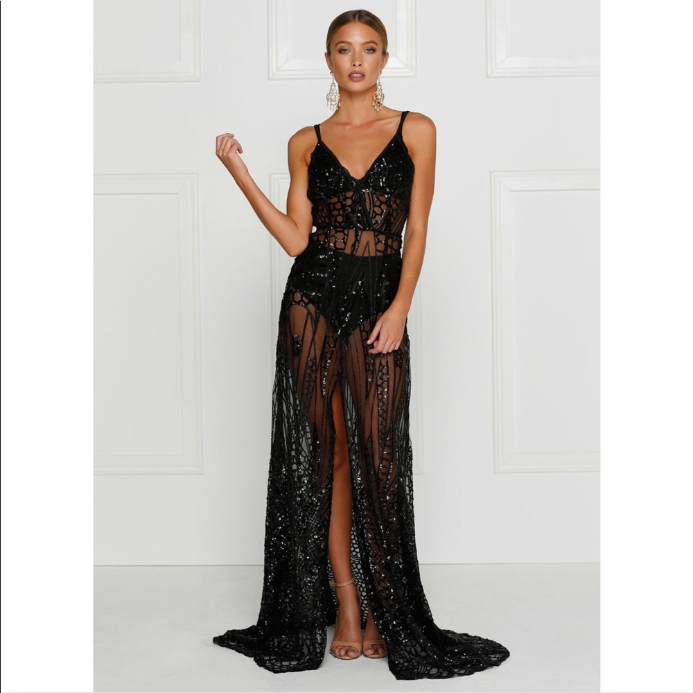 Alamour sheer sequin evening gown. Brand new